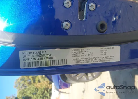 2021 Dodge Challenger Sxt z USA, uszkodzony, nr VIN 2C3CDZAG9MH552541